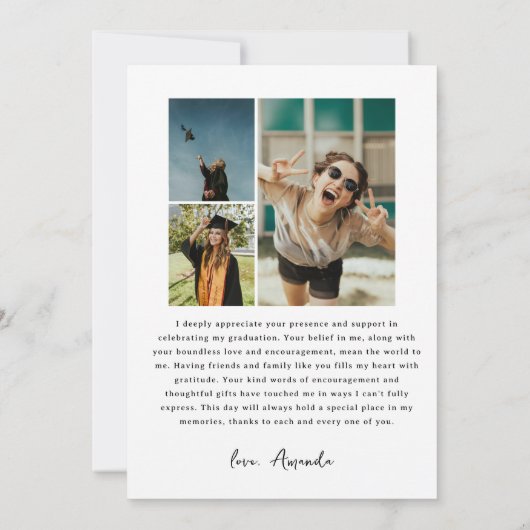 写真モダンコラージュ白黒卒業 サンキューカード (裏面)