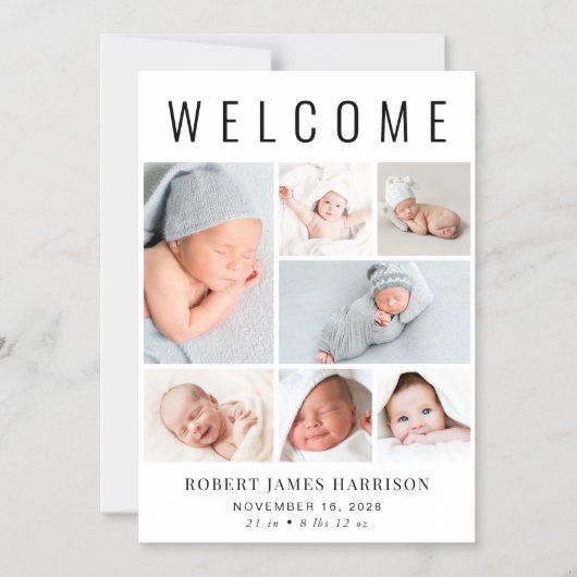 写真モダンコラージュ磁気出産の発表 マグネット招待状 (正面)