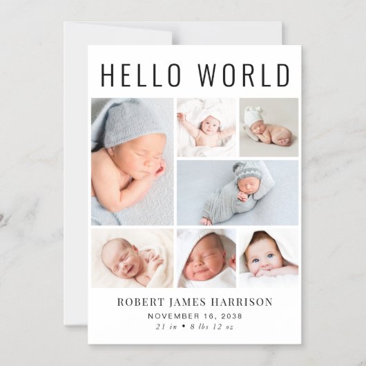 写真モダンコラージュ磁気出産の発表 マグネット招待状 (正面)