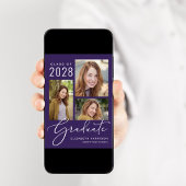 写真モダンコラージュ紫の卒業式パーティー 招待状