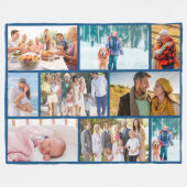 写真モダンコラージュ組積造スタイル青 フリースブランケット (正面(横))