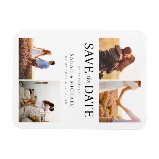 写真モダンコラージュ結婚式の日付の保存 マグネット (横)