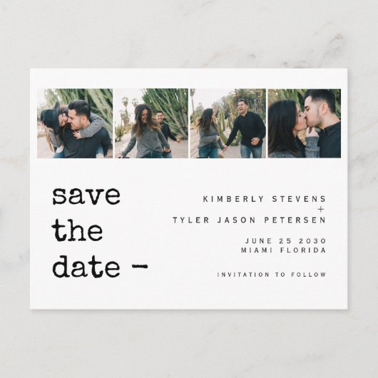 写真モダンコラージュ結婚式の日付を保存 案内ポストカード (正面)