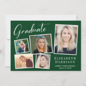 写真モダンコラージュ緑の卒業式パーティー 招待状 (正面)