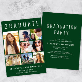 写真モダンコラージュ緑の卒業式パーティー 招待状