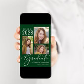 写真モダンコラージュ緑の卒業式パーティー 招待状