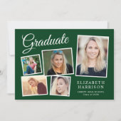 写真モダンコラージュ緑の卒業式パーティー 招待状 (正面)