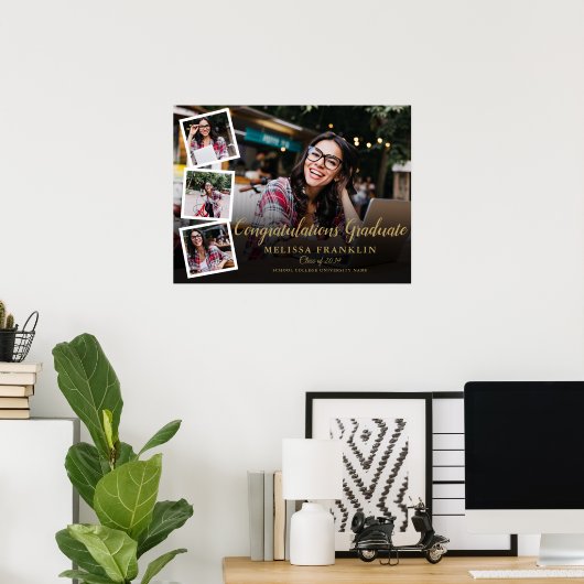 写真モダンコラージュ金ゴールド卒業パーティーのサイン ポスター (ホームオフィス)