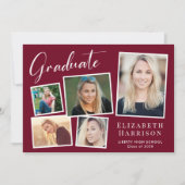 写真モダンコラージュBurgundy卒業パーティー 招待状 (正面)