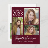 写真モダンコラージュBurgundy卒業 案内ポストカード (正面/裏面)
