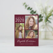 写真モダンコラージュBurgundy卒業 案内ポストカード (スタンド正面)