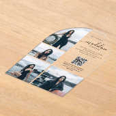 写真モダンコラージュQRコード卒業パーティー アクリル招待状 (レイダウン)