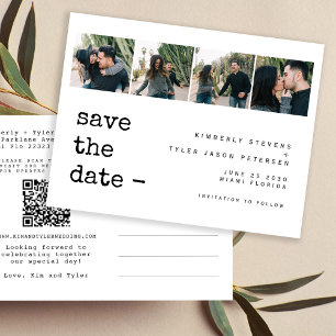 写真モダンコラージュQRコード結婚式の日付を保存 案内ポストカード