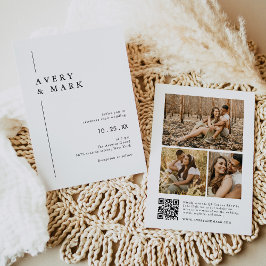 写真モダンコラージュQRコー結婚ド 招待状