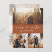 写真モダンコラージュTerracotta日付を保存 シーズンポストカード (正面/裏面)