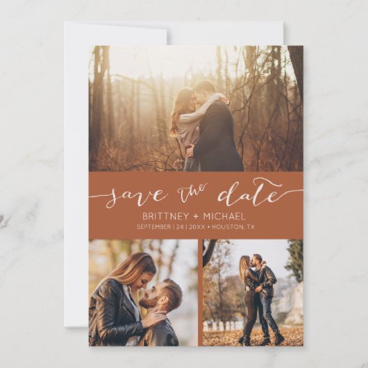 写真モダンコラージュTerracotta日付を保存 案内状 (正面)