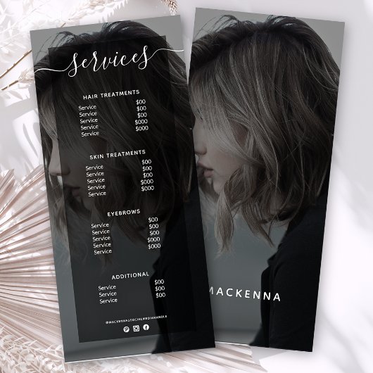 写真モダンサロンサーシンプルビスのメニュー価格表 ラックカード