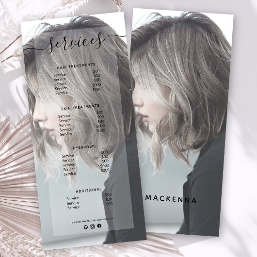 写真モダンサロンサーシンプルビスのメニュー価格表 ラックカード