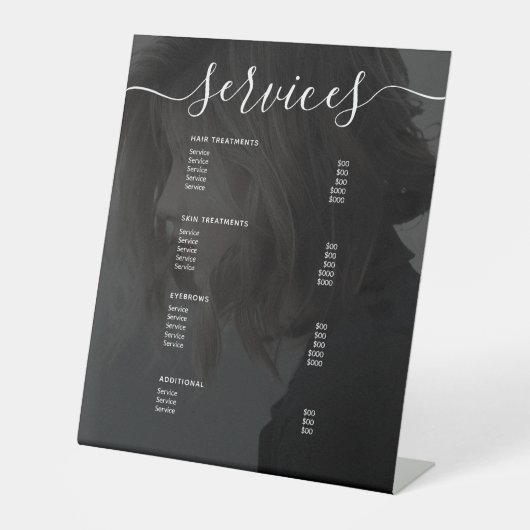 写真モダンサロンサーシンプルビスのメニュー価格表 台座サイン (正面)