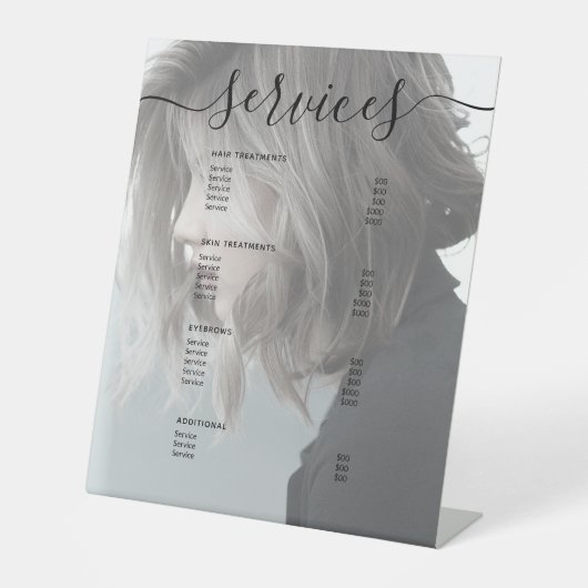 写真モダンサロンサーシンプルビスのメニュー価格表 台座サイン (正面)