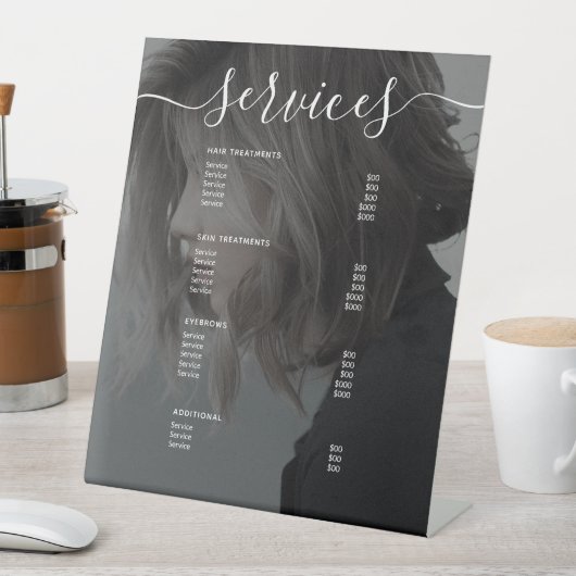 写真モダンサロンサーシンプルビスのメニュー価格表 台座サイン (インサイチュ)