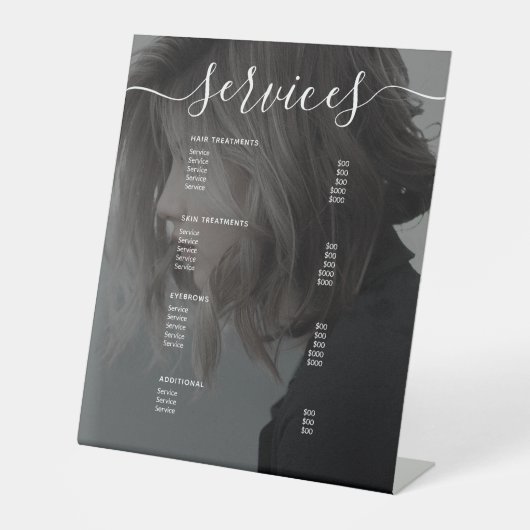 写真モダンサロンサーシンプルビスのメニュー価格表 台座サイン (正面)