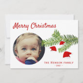写真モダンサンタハットパインメリークリスマスホリダ シーズンカード (正面)