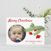 写真モダンサンタハットパインメリークリスマスホリダ シーズンカード (スタンド正面)