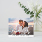 写真モダンシックスタイリッシュウェディングは日付を保存 ポストカード (スタンド正面)
