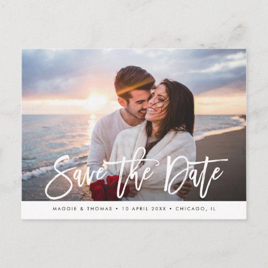 写真モダンシックスタイリッシュウェディングは日付を保存 ポストカード (正面)