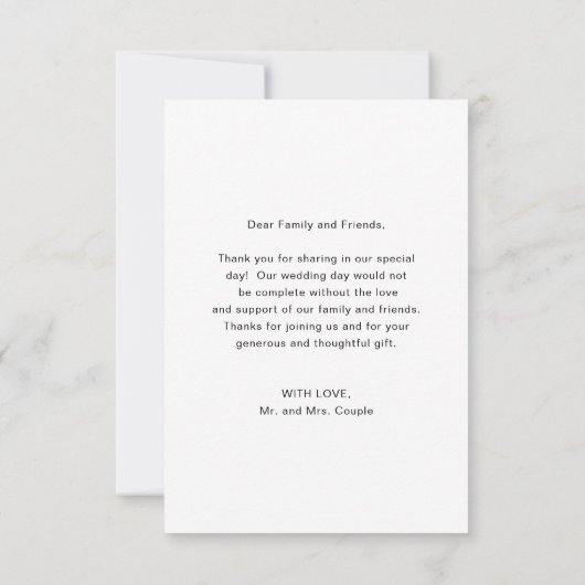写真モダンシンプルの愛と感謝してい結婚の サンキューカード (裏面)