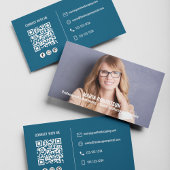 写真モダンシンプルブルーQRコードソーシャルメディア 名刺