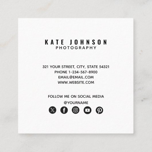 写真モダンシンプル写真ミニマルQRコード スクエア名刺 (裏面)