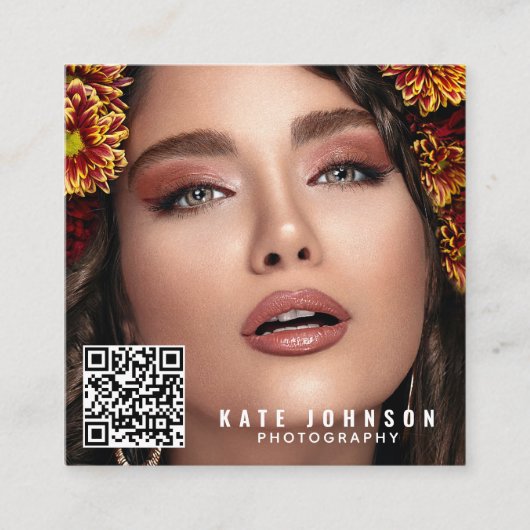 写真モダンシンプル写真ミニマルQRコード スクエア名刺 (正面)