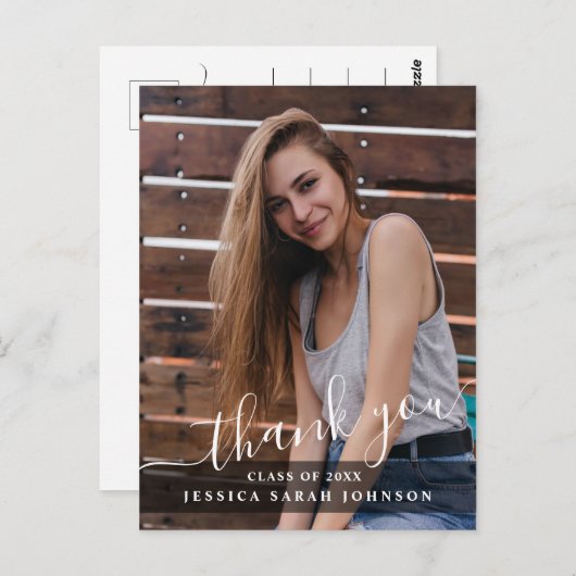 写真モダンシンプル卒業エレガントありがとう ポストカード (正面/裏面)