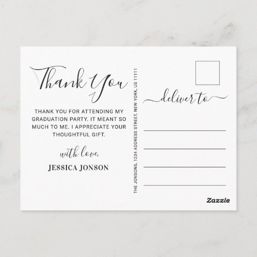 写真モダンシンプル卒業エレガントありがとう ポストカード (裏面)