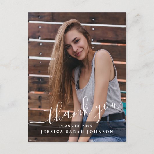 写真モダンシンプル卒業エレガントありがとう ポストカード (正面)