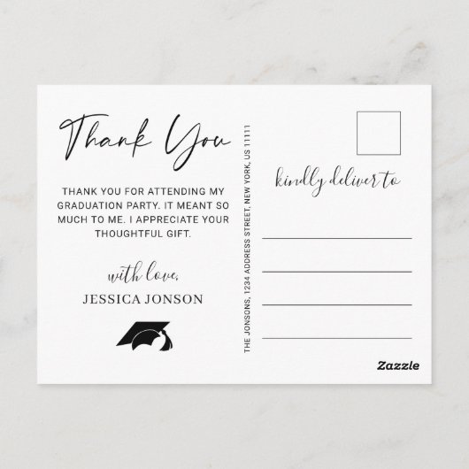 写真モダンシンプル卒業エレガントありがとう ポストカード (裏面)