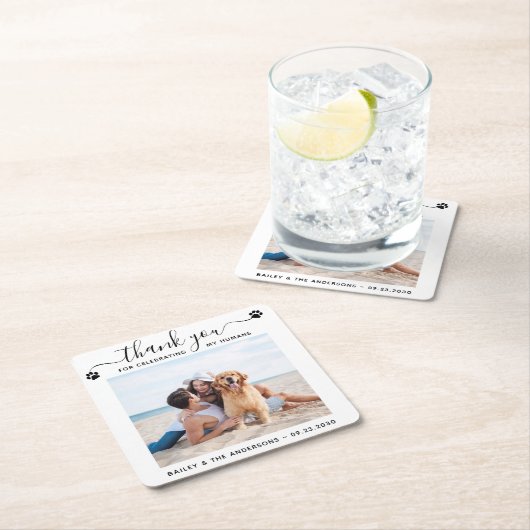 写真モダンスクリプエレガントトありがとうござ結婚う スクエアペーパーコースター (インサイチュ)