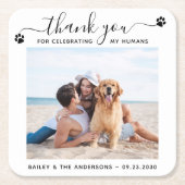 写真モダンスクリプエレガントトありがとうござ結婚う スクエアペーパーコースター (正面)