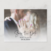 写真モダンスクリプト予算結婚式の日付の保存 案内ポストカード (正面)