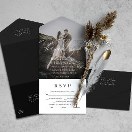 写真モダンスクリプトRSVP Entree Black結婚's オールインワン招待状