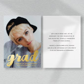 写真モダンスタイリッシュの卒業金ゴールド 箔招待状