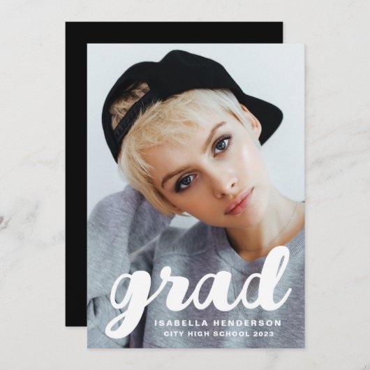 写真モダンスタイリッシュの卒業 案内状 (正面/裏面)