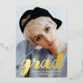 写真モダンスタイリッシュ卒業式ブラック金ゴールド 箔招待状 (正面)