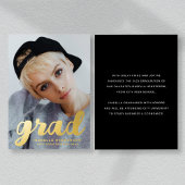 写真モダンスタイリッシュ卒業式ブラック金ゴールド 箔招待状