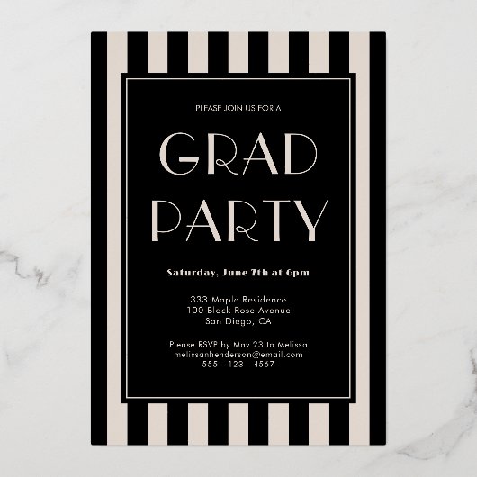 写真モダンスタイリッシュ大学の卒業パーティー 箔招待状 (裏面)