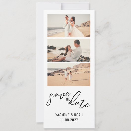 写真モダンストリップ日付の保存 招待状 (正面)