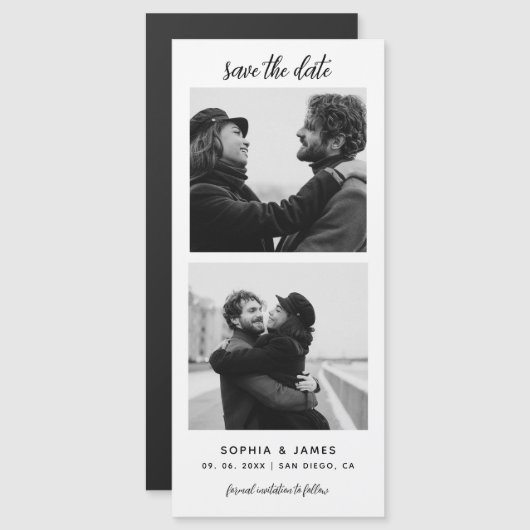 写真モダンストリップ磁気結婚式の日付を保存 (正面/裏面)