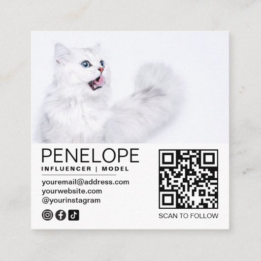 写真モダンスパーソナライズされたキャン可能QRコード2つ スクエア名刺 (裏面)